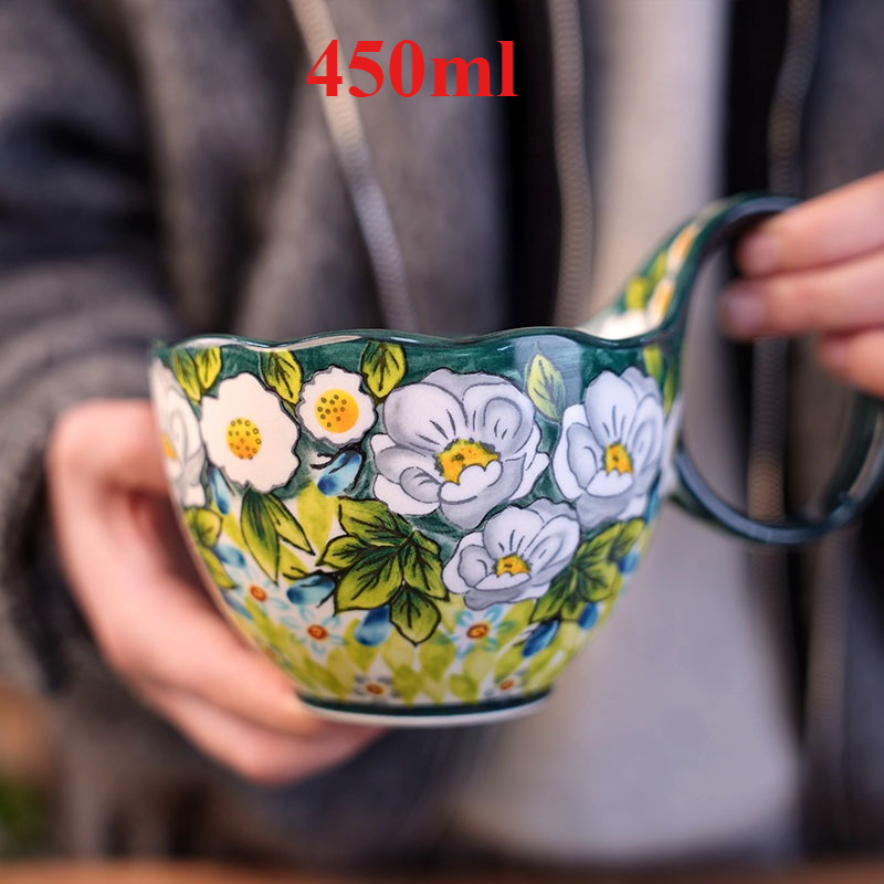 Coffee Jasmine Tea - Jasmine Underglaze Ceramic Mug with Spoon,Large