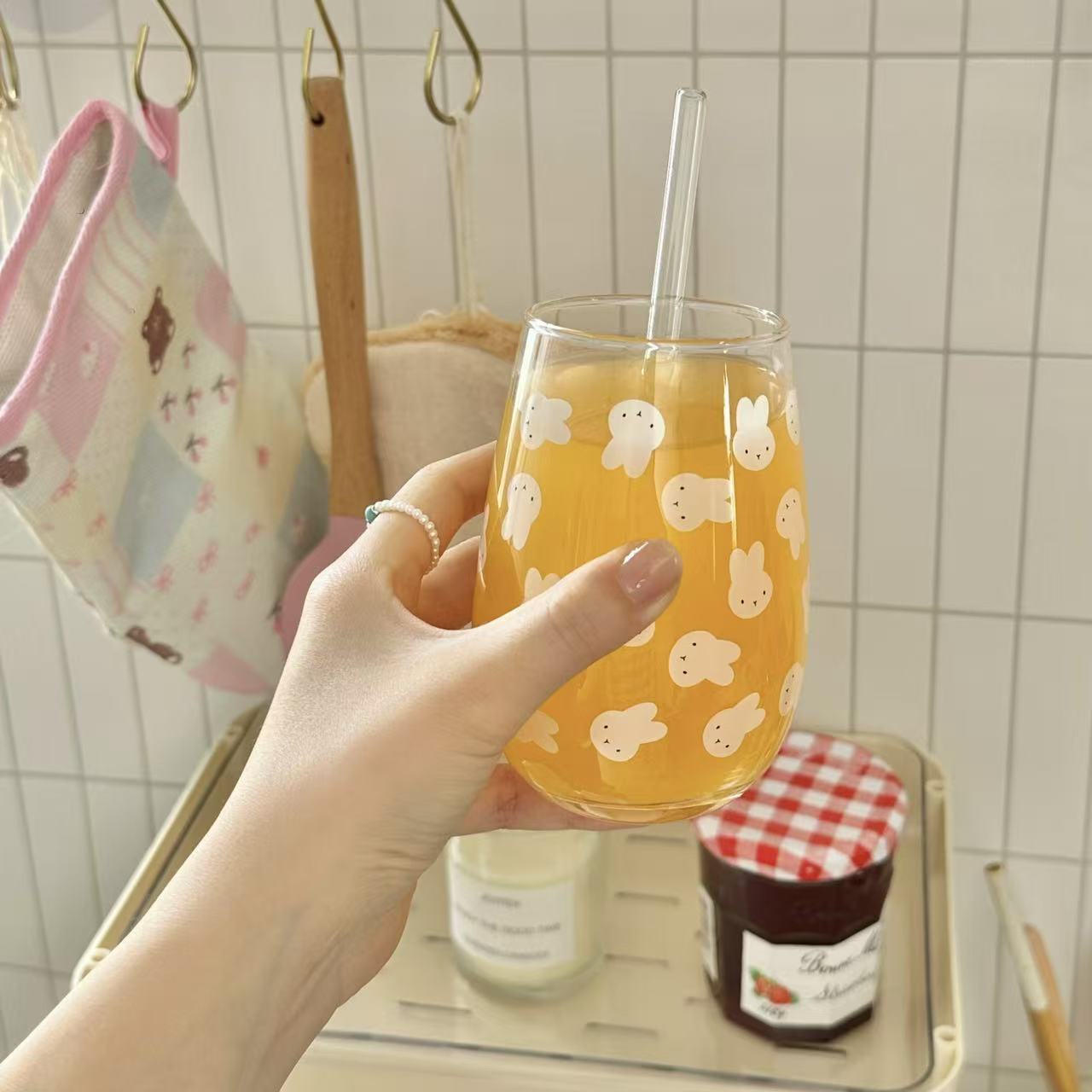 Cute Miffy Rabbit Printed Glas - Coffee Tea 评论和价格